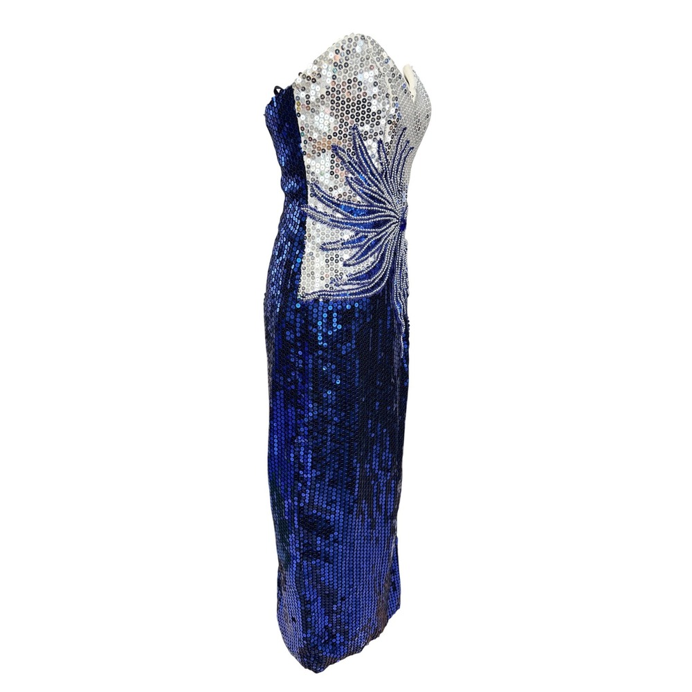 Alyce Designs 80's Sequin Gown Women Size 6 Blue Silver Vintage Beaded Starburst - Picture 4 of 16